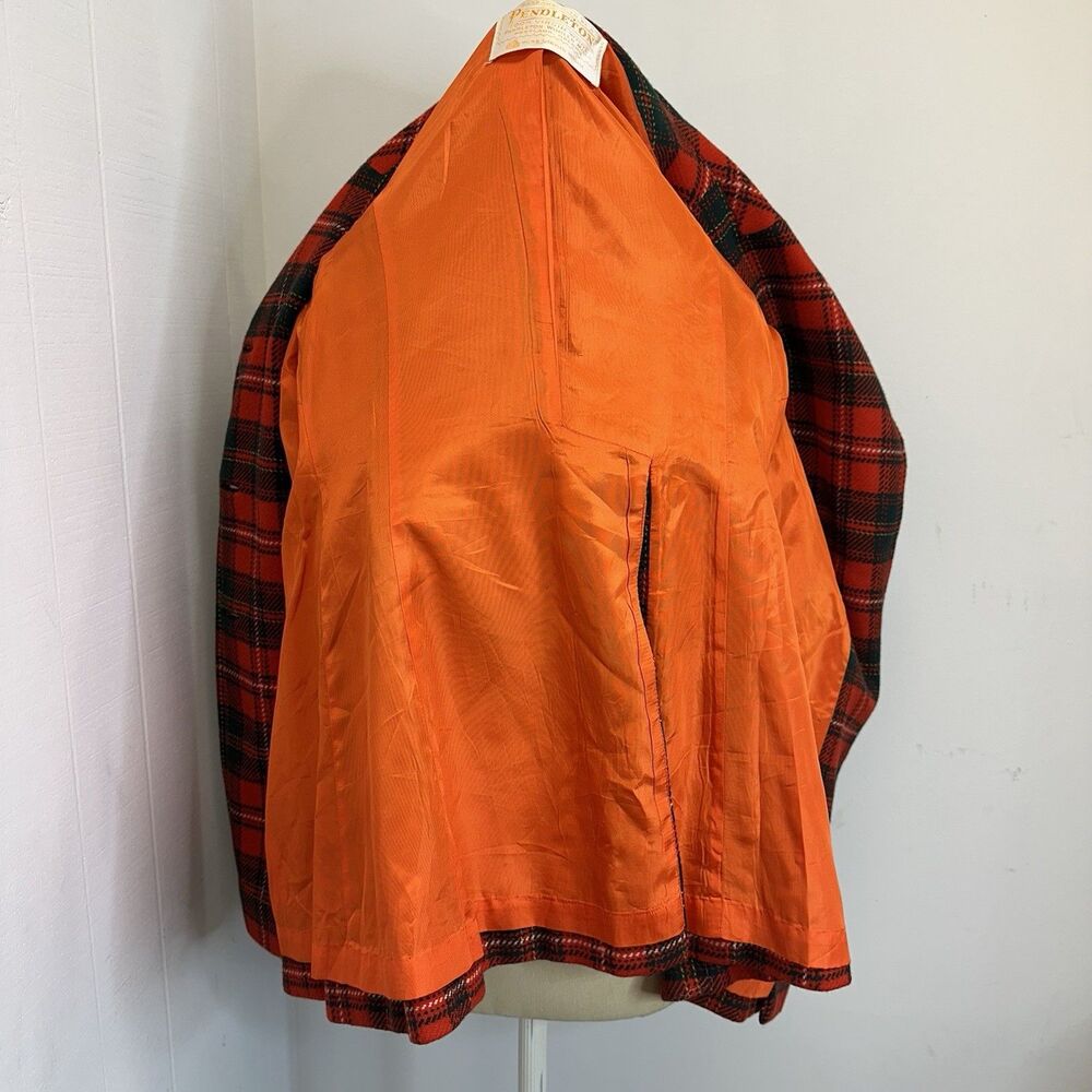 Pendleton Red Wool Tartan Plaid Pea Coat Jacket Fit and Flare Flattering Cut - Picture 14 of 16